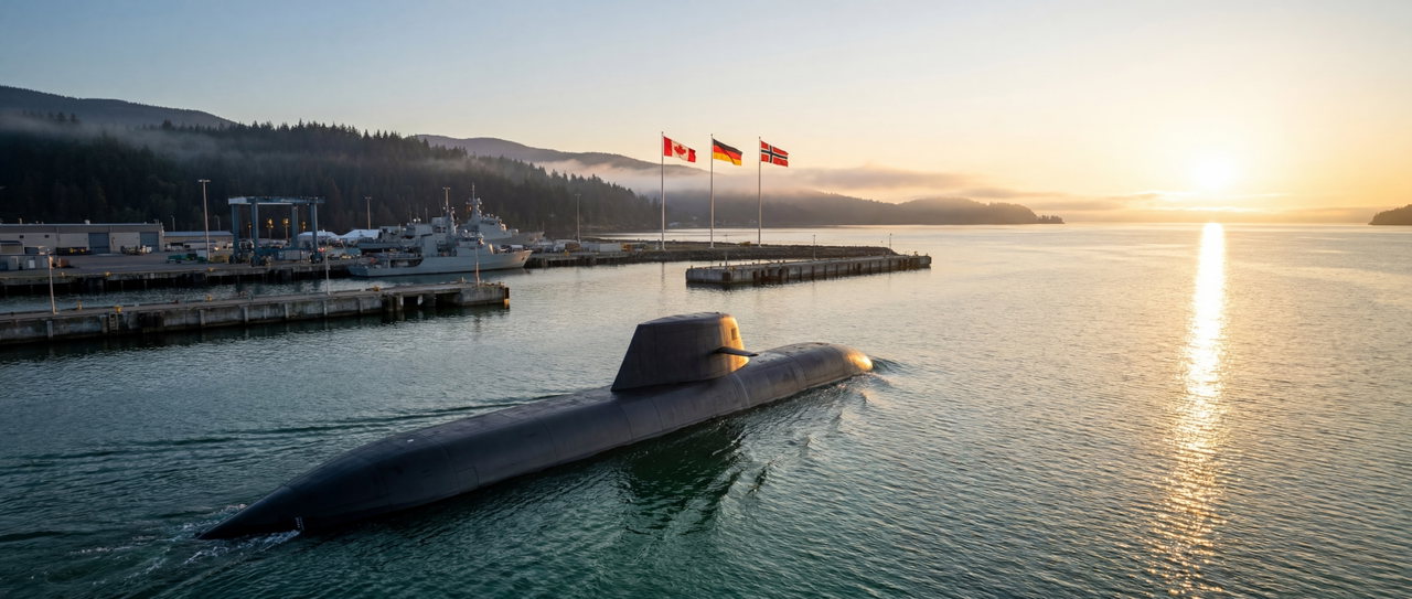 U-Boot im Hafenbecken bei Sonnenuntergang