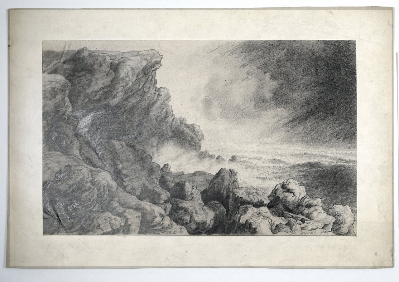 6_Berge und Sturm_Georg II. von Sachsen-Meiningen, Die Küste von Cornwall, Bleistiftzeichnung, Meininger Museen Nr1