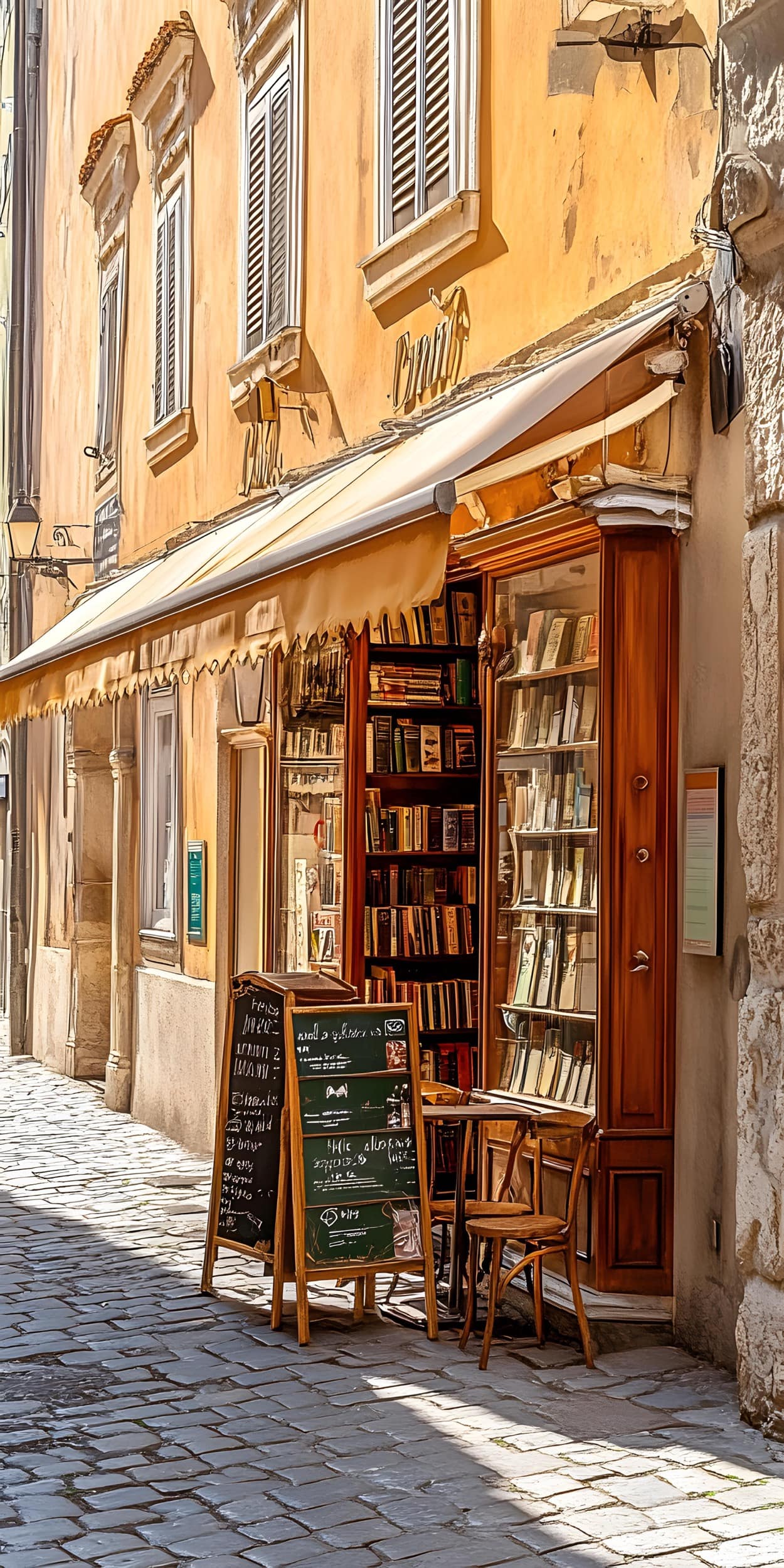 charming-vintage-bookstore-cobblestone-street