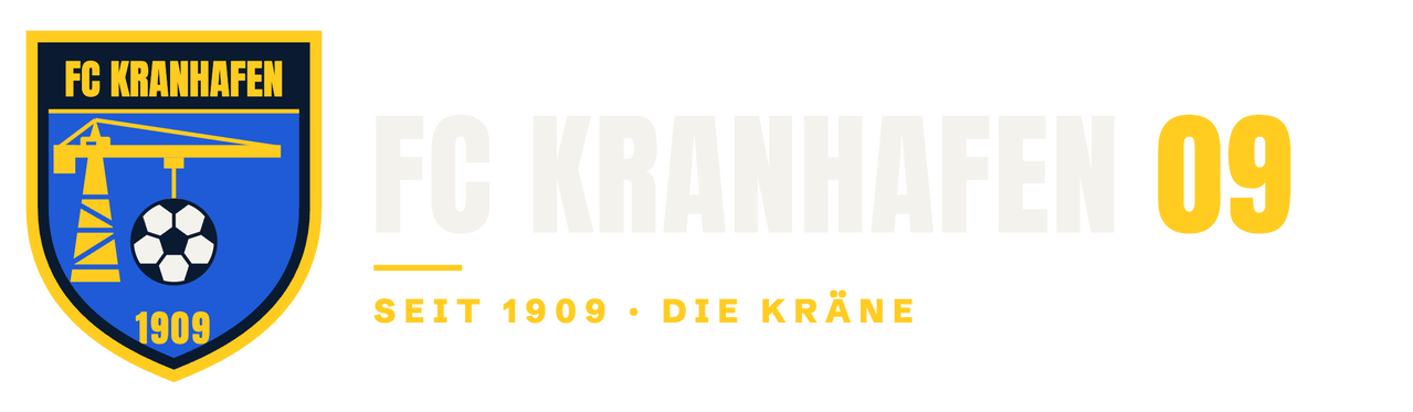 Wort-Bild-Marke FC Kranhafen 09 mit Wappen, helle Fassung für dunkle Flächen