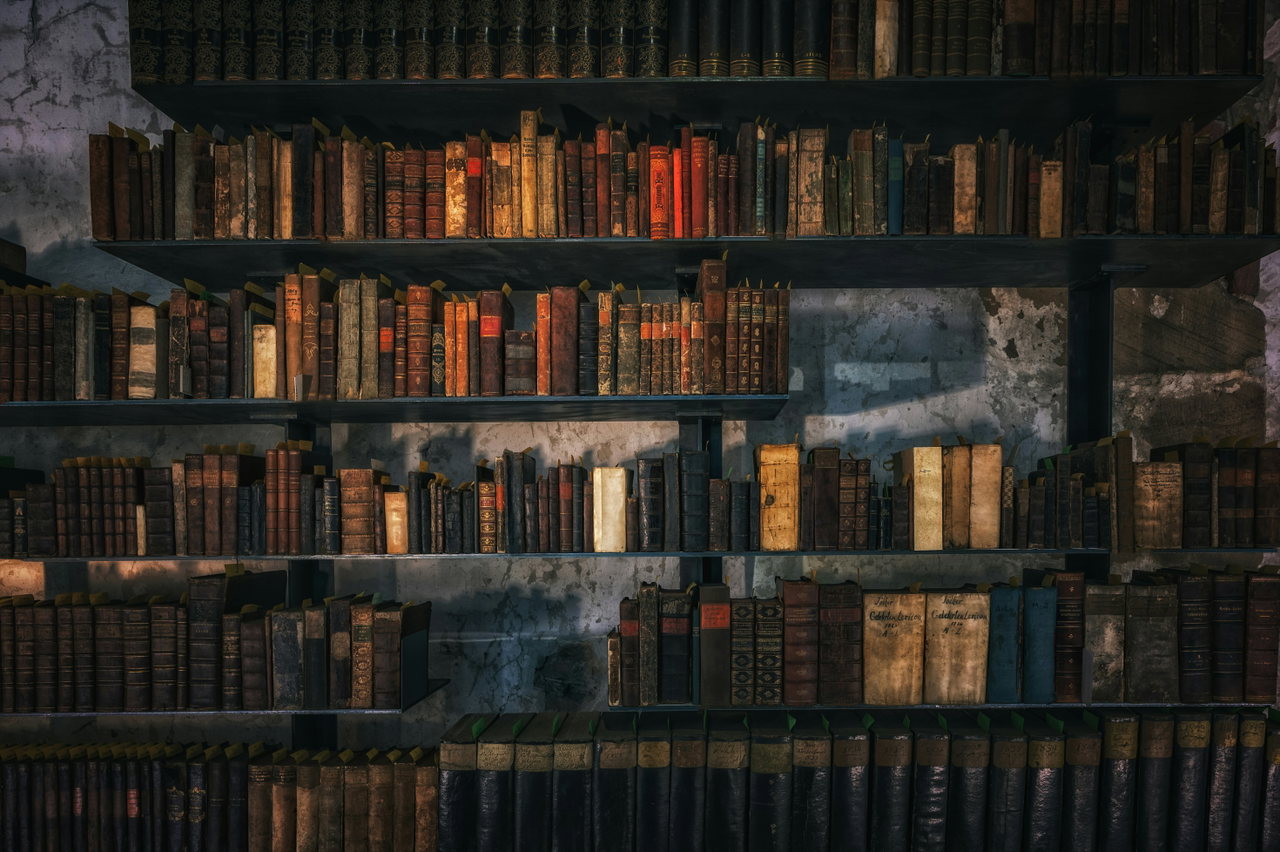 Alte Bücherregale voller Bücher in einer Bibliothek