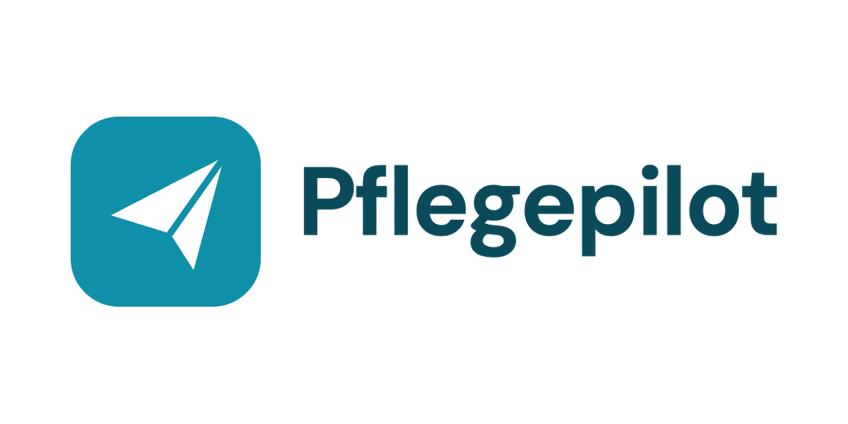 Logo des Start-ups Pflegepilot: türkisfarbenes Papierflieger-Symbol