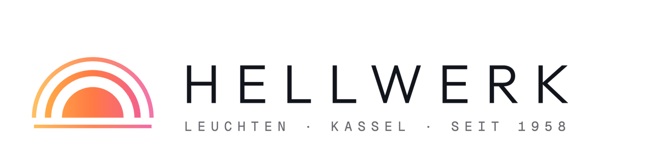 Logo HELLWERK Leuchten mit Lichtbogen-Signet und weit gesperrter Wortmarke, dunkle Fassung für helle Flächen