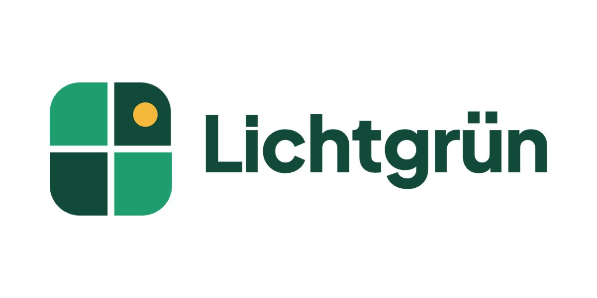 Logo des Start-ups Lichtgrün: grüne Begrünungsmodule mit gelber Sonne