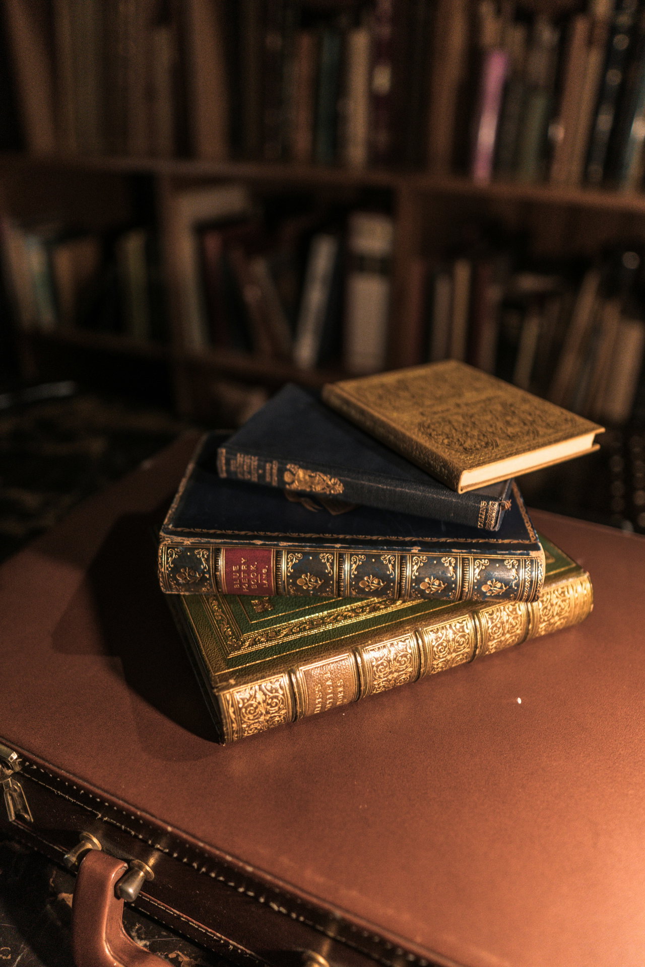 Ein Stapel alter, in Leder gebundener Bücher