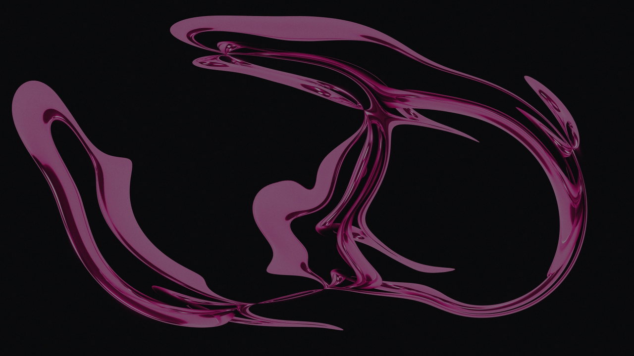 Abstrakte, pink glänzende Chromform auf schwarzem Grund