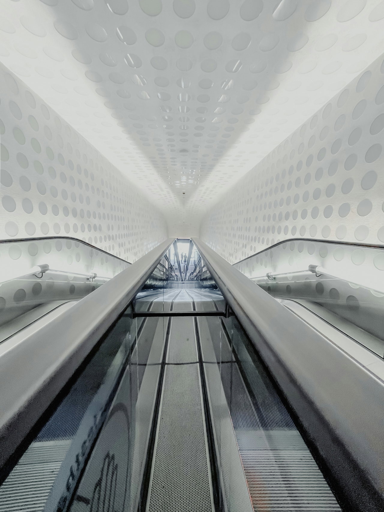 Die lange, gewölbte Rolltreppe in der Elbphilharmonie, die Tube
