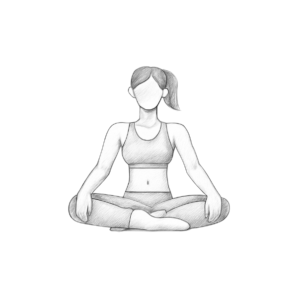 Diese Darstellung ist der Abschluss des Yoga-Flows und zeigt uns eine Frau in einem entspannten Schneidersitz.