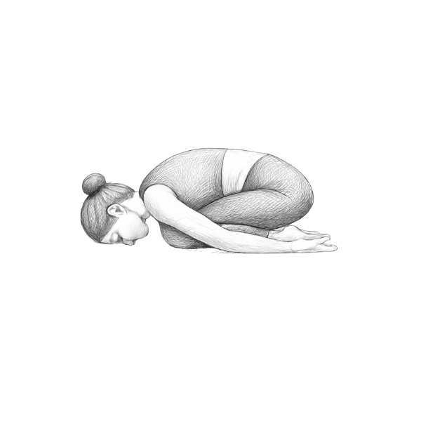 Eine Frau praktiziert die Yoga-Übung Stellung des Kindes