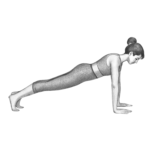 Eine Frau übt die Yoga-Asana das Brett.