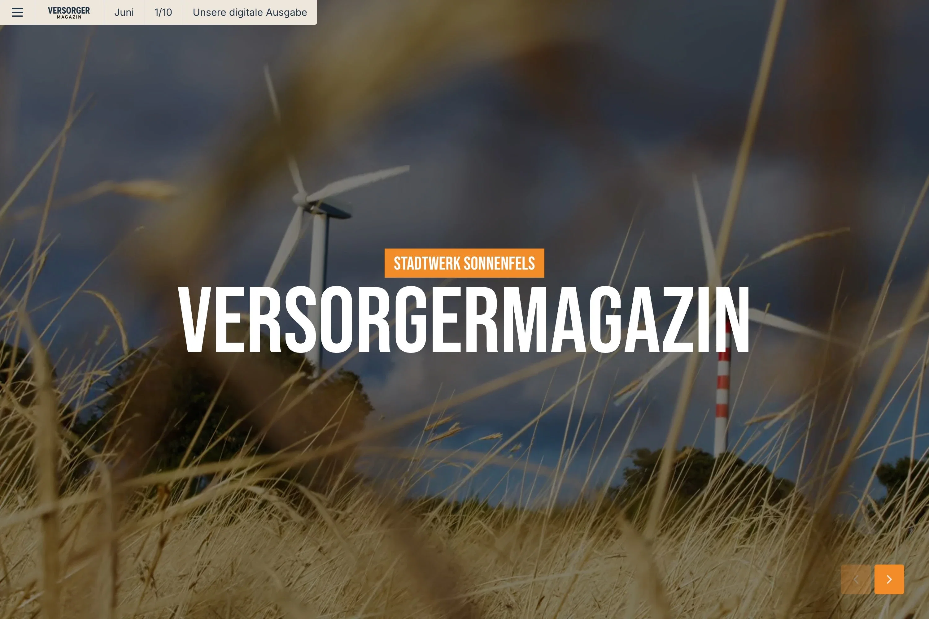 Dein digitales Versorgermagazin Startseite der Novamag Versorgermagazin-Vorlage mit großem Coverbild für Energie-, Umwelt- und Regionalthemen.