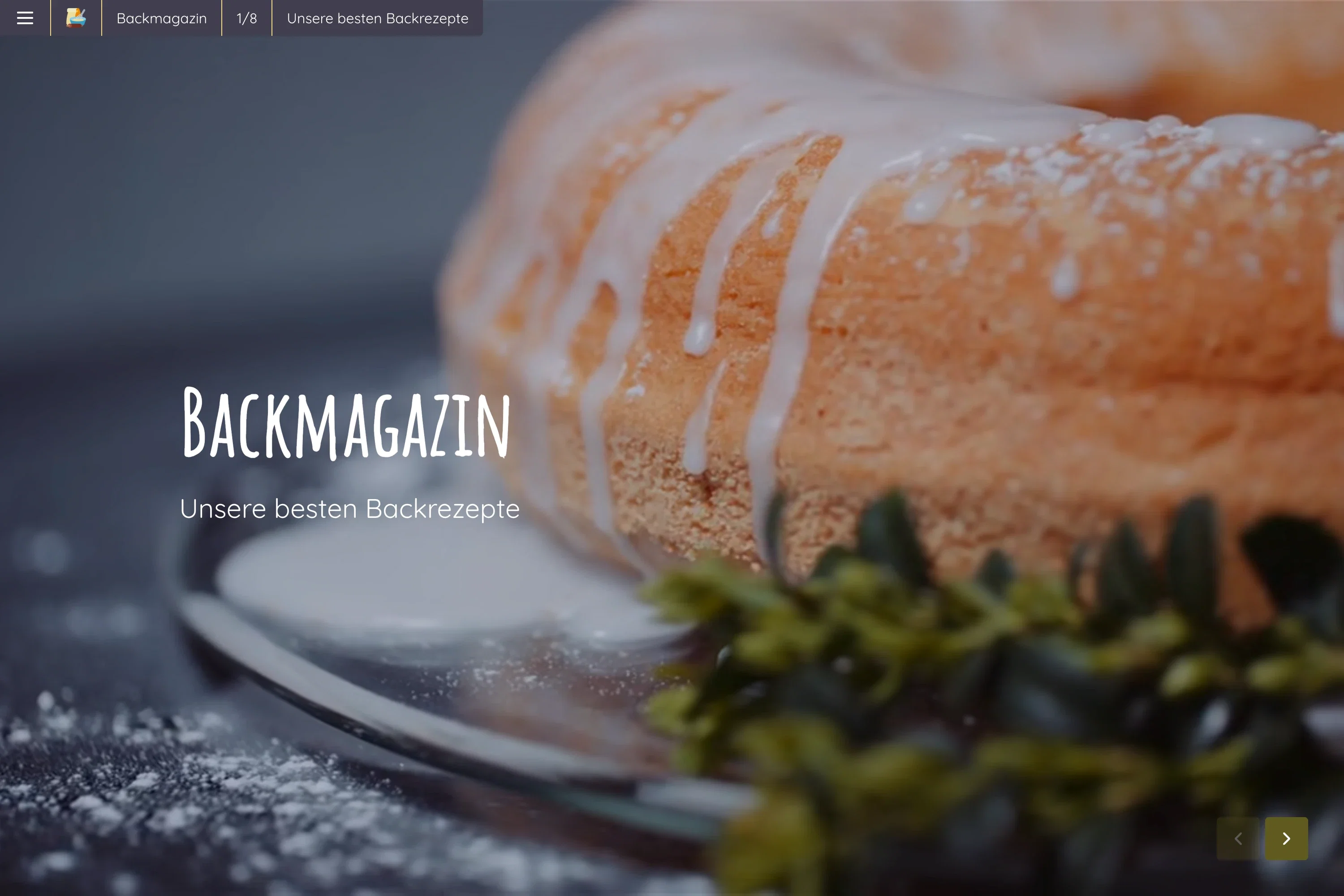 Home page of the Novamag baking magazine template with large cover image for food themes